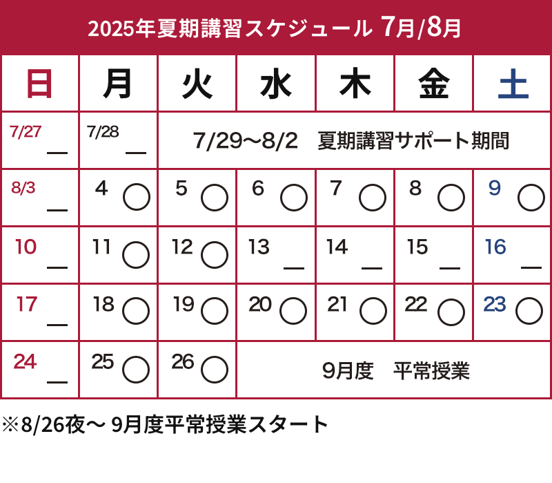夏期講習の日程