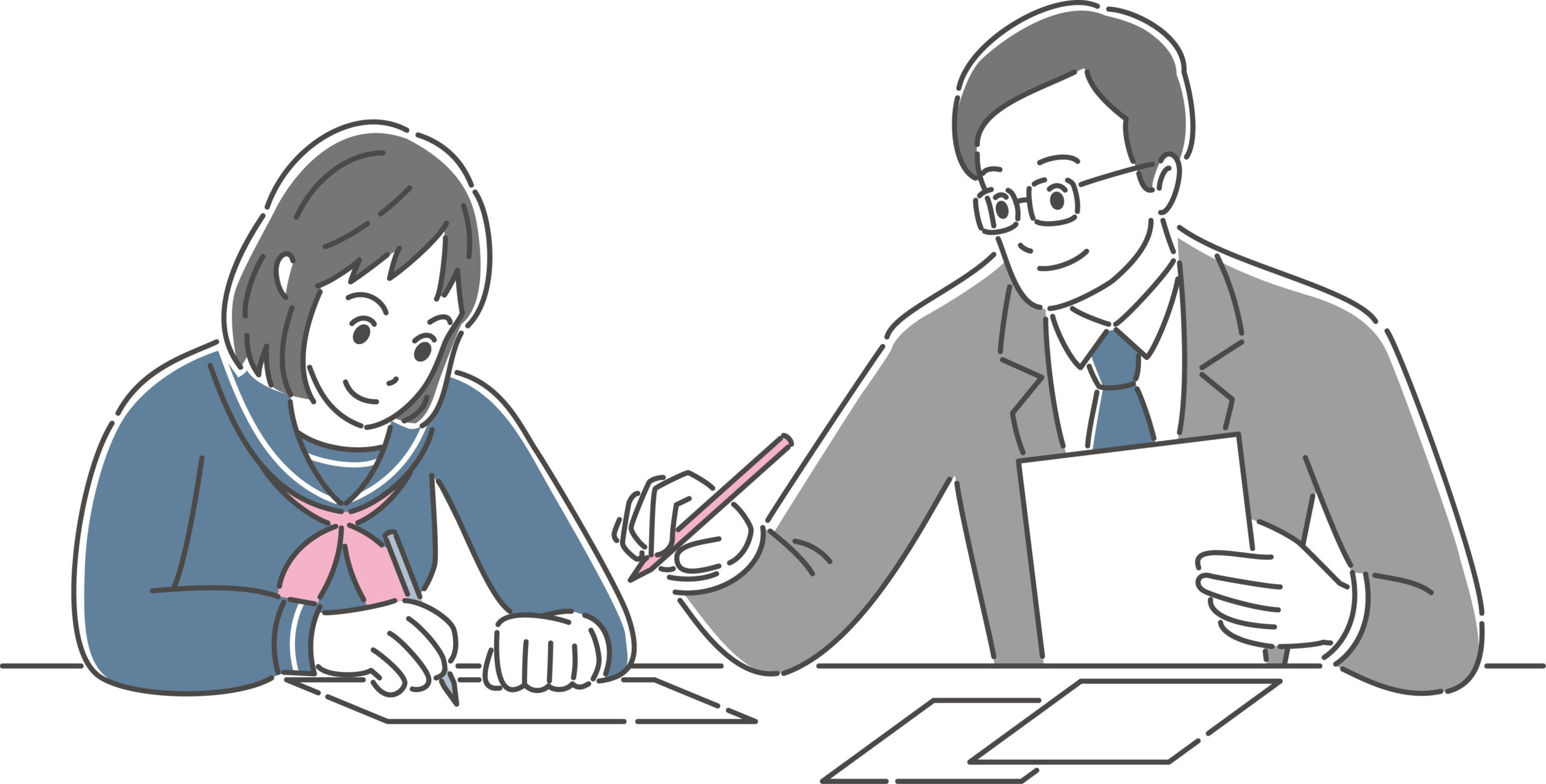 個別指導で先生がつまずきを教え直す様子のイラスト